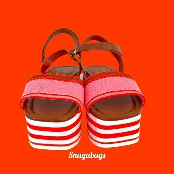 KATE SPADE NIB KNITTED RUNWAY EVA HIGH RISE SPADE STRIPED PLATFORM WEDGE 8M - Picture 9 of 9